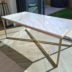 Large Solid White Marble Coffee Table Brushed Gold Base