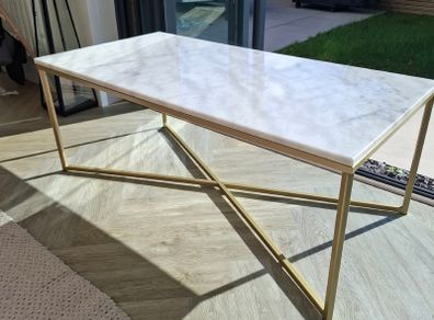 Large Solid White Marble Coffee Table Brushed Gold Base