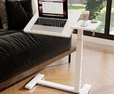 Adjustable Pneumatic Overbed Table with Wheels Split Top Tilting Bedside Bed Table with Tray Rolling Laptop Computer Standing Desk Cart Height 69.5-102cm