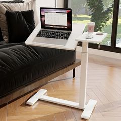 Adjustable Pneumatic Overbed Table with Wheels Split Top Tilting Bedside Bed Table with Tray Rolling Laptop Computer Standing Desk Cart Height 69.5-102cm