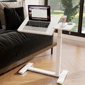 Adjustable Pneumatic Overbed Table with Wheels Split Top Tilting Bedside Bed Table with Tray Rolling Laptop Computer Standing Desk Cart Height 69.5-102cm