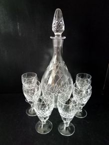 Vintage Lead Crystal Baccarat Style Decanter and 6 glasses set