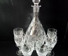 Vintage Lead Crystal Baccarat Style Decanter and 6 glasses set