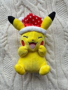 Pokemon Holiday Pikachu Red Santa Hat with Stars Plush Christmas Used Please look at the pictures