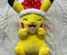 Pokemon Holiday Pikachu Red Santa Hat with Stars Plush Christmas Used Please look at the pictures