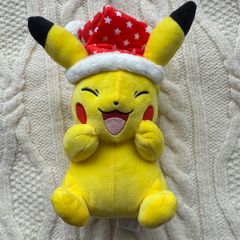 Pokemon Holiday Pikachu Red Santa Hat with Stars Plush Christmas Used Please look at the pictures