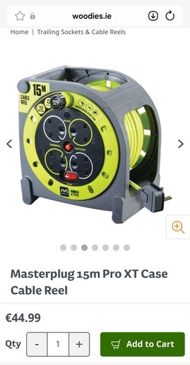 Masterplug 15m Pro XT Case 4 Socket Cable Reel