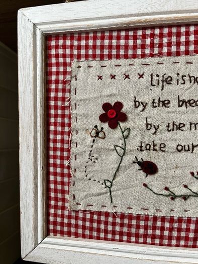 Vintage Embroidered Gingham Picture Frame