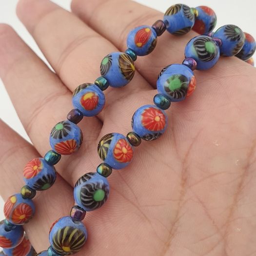 Antique Venetian Style Floral Glass Beads Necklace