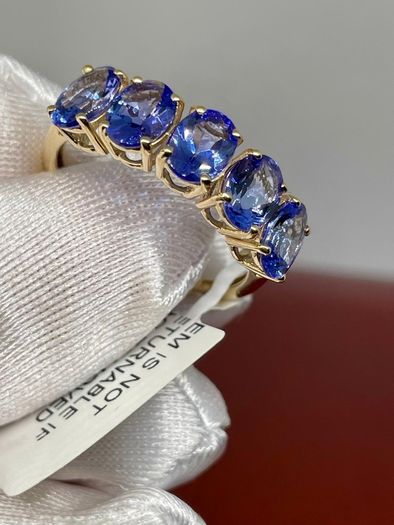 Gold 9K (375) Yellow Gold Premium Tanzanite 5 Stone Ring 4.00 Ct.