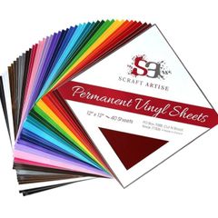 Scraft Artise Permanent Vinyl 40 Pack, 2 Sheets of each Assorted Colour, 18 Matte and 2 Gloss, 12 inches X 12 inches Adhesive Backed