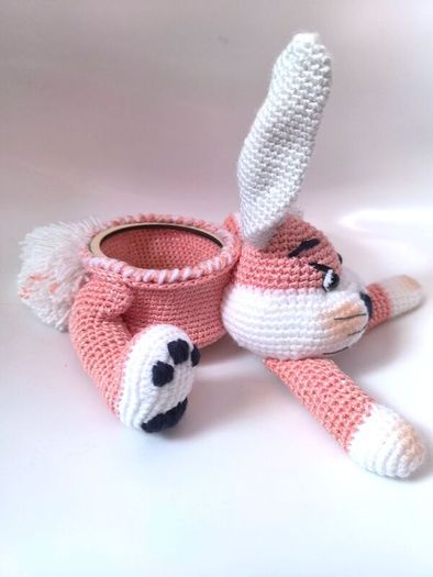 Handmade Crochet Bunny Basket Easter Gift Organizer No Contents