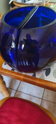 Vintage Set of 2 Cobalt Blue Flat Back Vase Handcrafted and Mouthblown Half Sphere Art Glass From Poland each is 75.00 euro or as set of 2 is 130.00 euro.