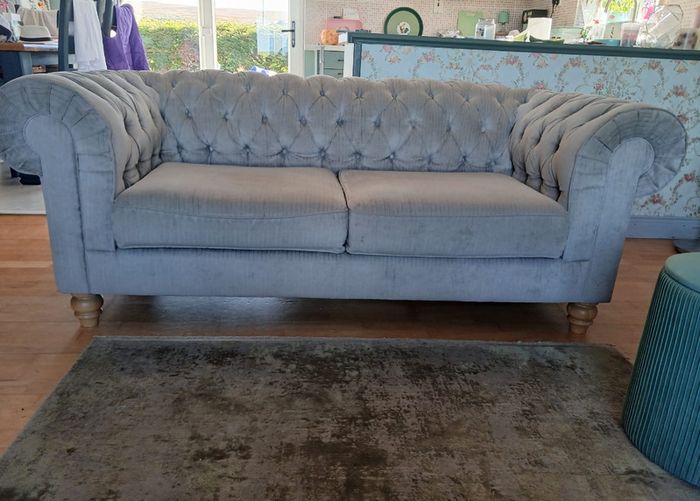 Grey fabric chesterfield sofa
