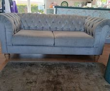 Grey fabric chesterfield sofa