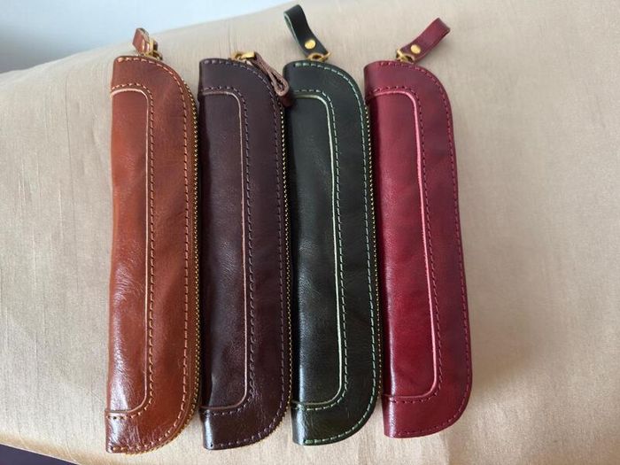 Leather pen case - 20cm long - holds 3 pens - brand new