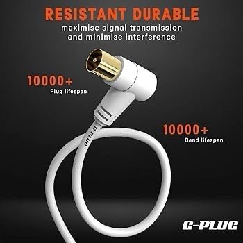 1m TV Aerial Cable with Right Angle Plug Adapter - Coaxial Satellite Cable, TV Antenna AV Lead Male to Male, RF Connector Coax Extension Gold for FreeView