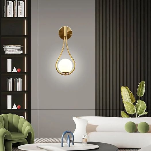 Sconces with Milky Glass Globe and Brushed Brass Finish - Modern Wall Mount Light Fixture for Bedroom, Bathroom, Living Room and Hallway