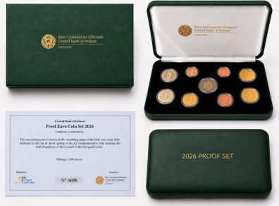 2026 Ireland Euro Coin Set. 5.88 Euro. 9 Coins. Proof