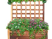 Small Wood Planter Free Standing Plant Raised Bed with Trellis for Garden Yard