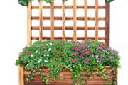 Small Wood Planter Free Standing Plant Raised Bed with Trellis for Garden Yard
