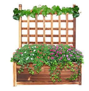 Small Wood Planter Free Standing Plant Raised Bed with Trellis for Garden Yard