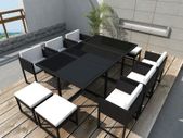 11 Piece Outdoor Dining Set with Cushions Poly Rattan Black