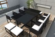 11 Piece Outdoor Dining Set with Cushions Poly Rattan Black