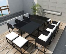 11 Piece Outdoor Dining Set with Cushions Poly Rattan Black