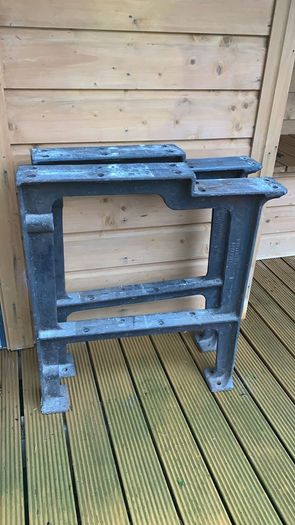 Large work bench with cast iron legs