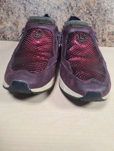 womens BUGATTI trainers metallic snakeskin purple pink zip up Size UK 5 EU 38
