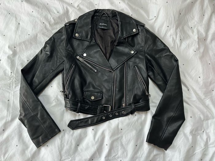Stradivarius Black Faux Leather Biker Jacket Size S
