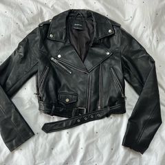 Stradivarius Black Faux Leather Biker Jacket Size S