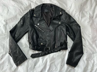 Stradivarius Black Faux Leather Biker Jacket Size S