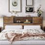 King Size Bed Headboard with Storage, Freestanding Headboard with 4 Fabric Drawers & Shelves, Adjustable Bed Frame Connectors, Bedroom Bookcase Headboard Image 3