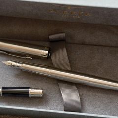 Brand New 18K Gold F Nib Parker Sonnet Brushed Stainless Steel Fountain Pen + Spare M Nib