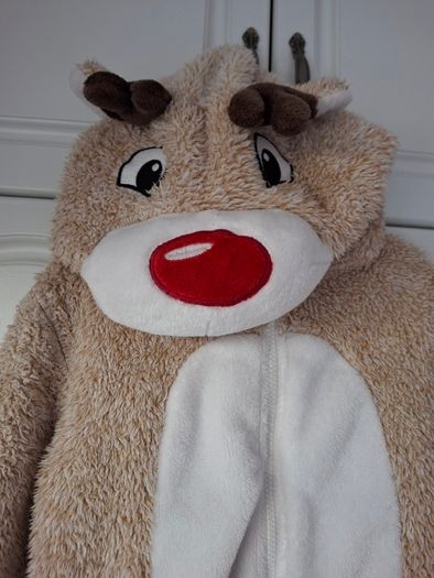 Reindeer fleece hooded onesie
