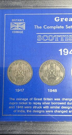 1947-1951 Scottish Shillings of George VI Coin Type Collector Display Case Set