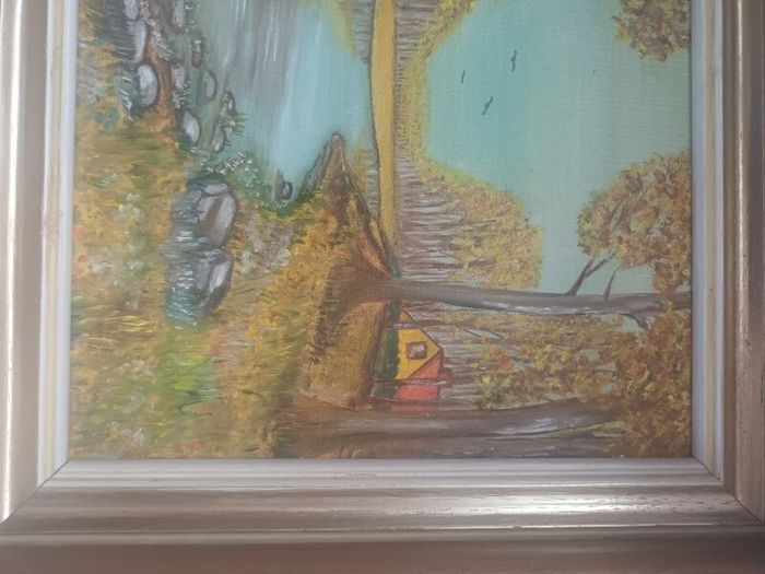 Vintage 70's Framed "Autumn Stream" Oil Painting