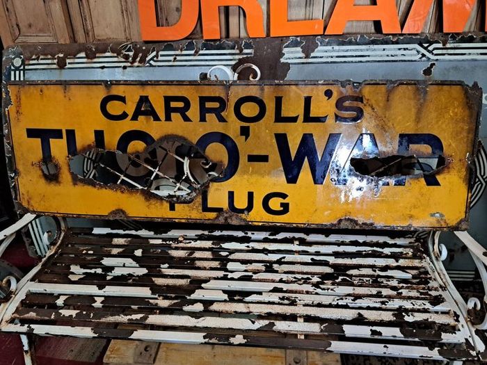 Vintage Roached Enamel Sign