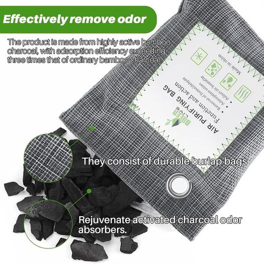 2 Pack Bamboo Charcoal Air Purifying Bags, Activated Charcoal Bags Removes Odors and Moisture, Odor Eliminator for Home, Car, Pets, Bathroom, Basement