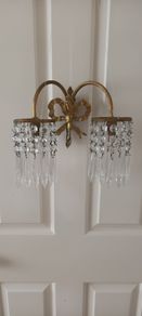 1930's  Brass/Crystal Wall Light.