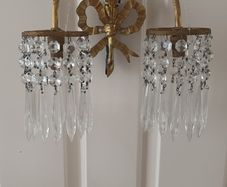 1930's  Brass/Crystal Wall Light.