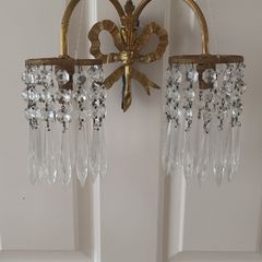 1930's  Brass/Crystal Wall Light.