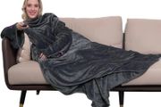 Winthome Wearable Blanket with Sleeves. Soft and Warm for Sofa Lovers. Two Sizes, with Elastic Cuffs, Hook and Loop Fastener MULTIPLE COLOURS/SIZES AVAILABLE (FREE POSTAGE)