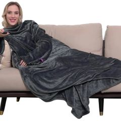 Winthome Wearable Blanket with Sleeves. Soft and Warm for Sofa Lovers. Two Sizes, with Elastic Cuffs, Hook and Loop Fastener MULTIPLE COLOURS/SIZES AVAILABLE (FREE POSTAGE)