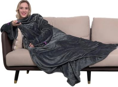 Winthome Wearable Blanket with Sleeves. Soft and Warm for Sofa Lovers. Two Sizes, with Elastic Cuffs, Hook and Loop Fastener MULTIPLE COLOURS/SIZES AVAILABLE (FREE POSTAGE)