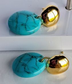 Gold & Turquoise Coin Candy Drop Earrings