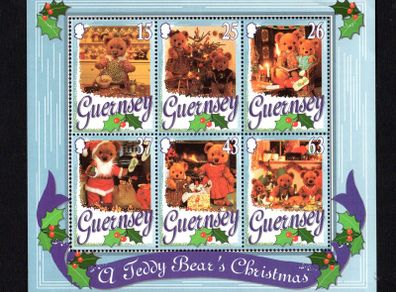 1997 Guernsey Christmas: Teddy Bears Miniature Sheet Commemorative Stamps Mint Never Hinged (MNH)