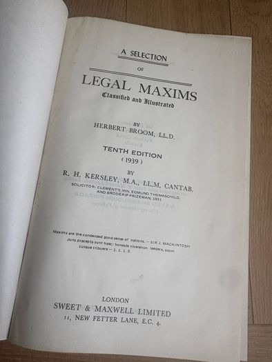 Brooms Legal Maxims 10th Edition 1939 Hardcover